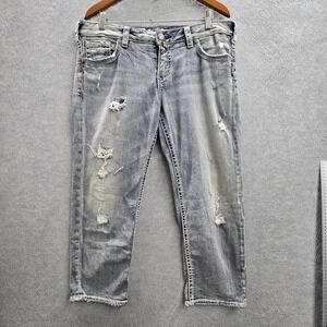 Silver Jeans Co. Women Jeans W32 Light Blue Denim Distressed Capri Aiko Y2K